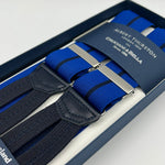 Albert Thurston for Cruciani & Bella Made in England Adjustable Sizing 35 mm Elastic Braces Light Blue and Blue Stripe Braces Braid ends Y-Shaped Nickel Fittings Size: L #7417