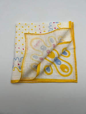 Drake's 100% Linen Hand-rolled White and Yellow -  Pocket Square Handmade in Italy 41 cm X 41cm #7423