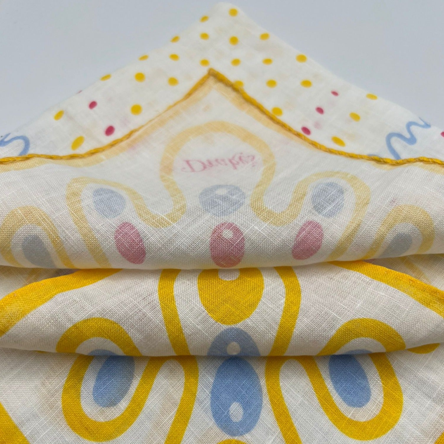 Drake's 100% Linen Hand-rolled White and Yellow -  Pocket Square Handmade in Italy 41 cm X 41cm #7423