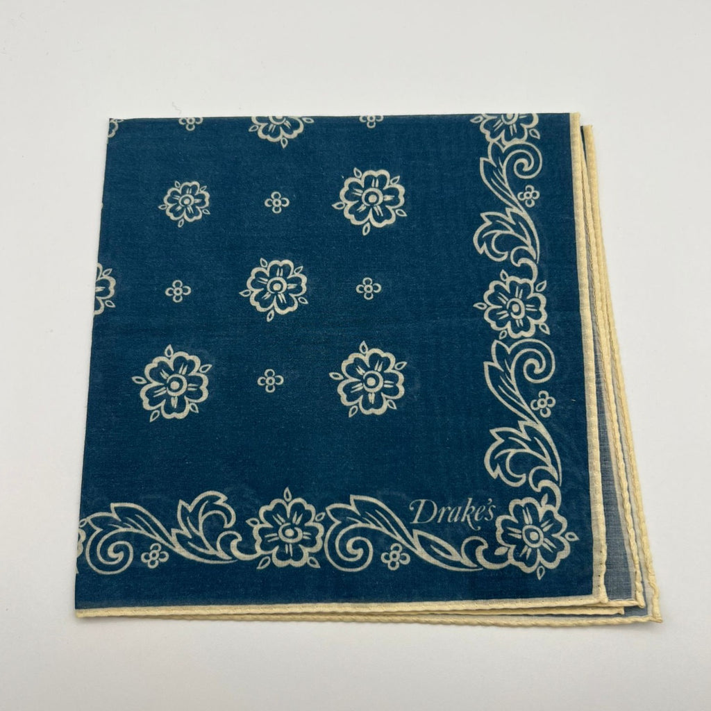 Drake's 100% Cotton Hand-rolled Light Blue and White -  Pocket Square Handmade in Italy 41 cm X 41cm #7421