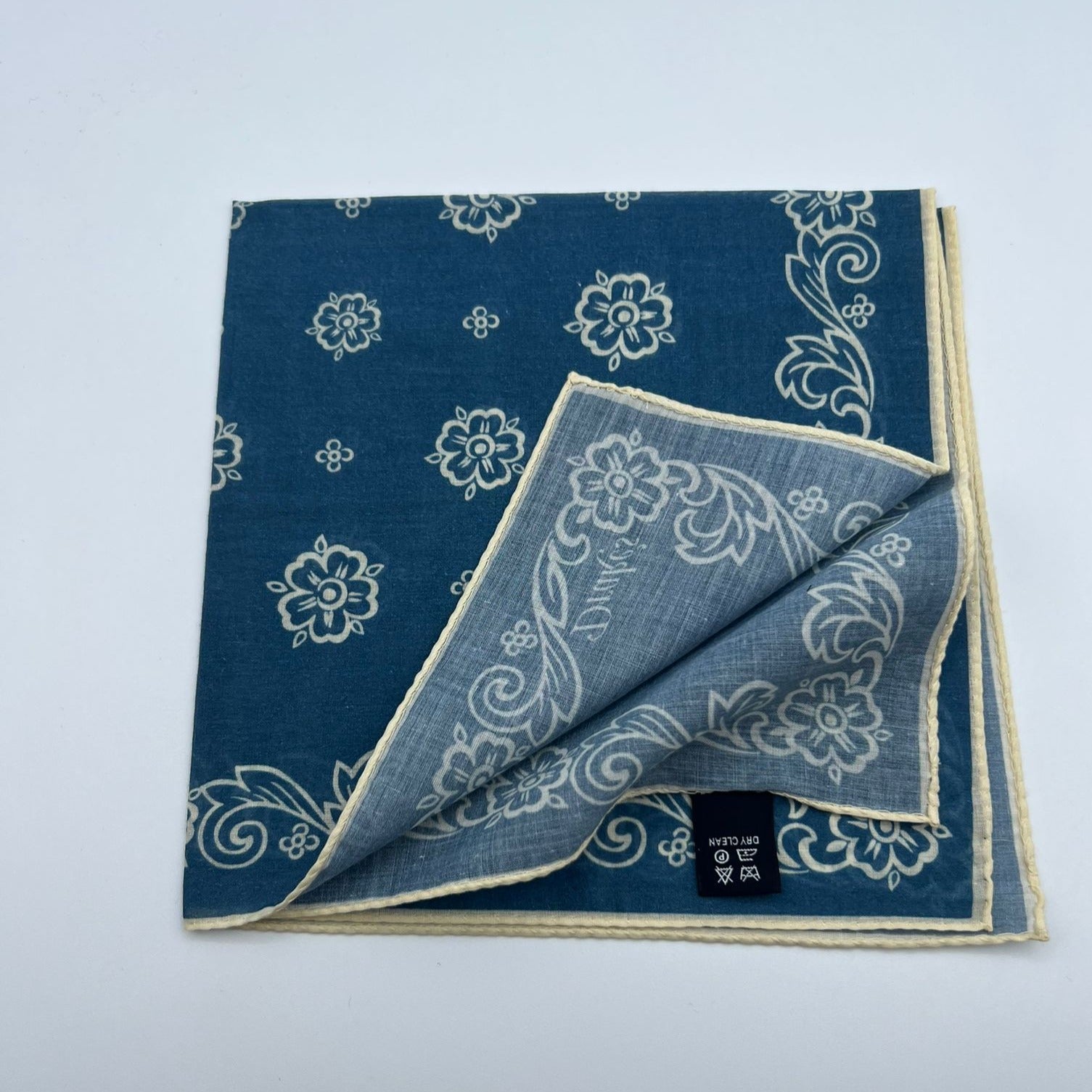 Drake's 100% Cotton Hand-rolled Light Blue and White -  Pocket Square Handmade in Italy 41 cm X 41cm #7421