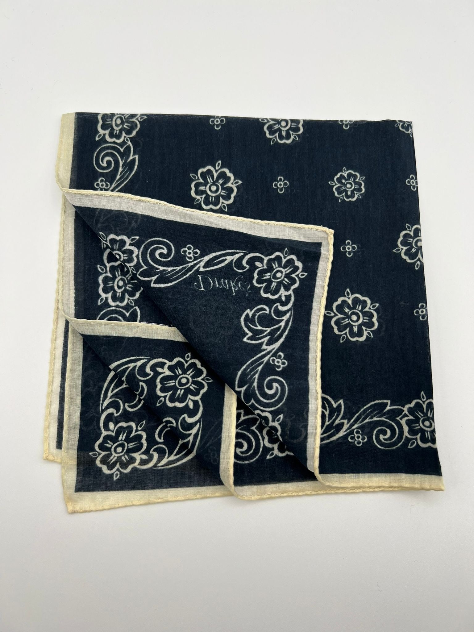 Drake's 100% Cotton Hand-rolled Blue and White -  Pocket Square Handmade in Italy 41 cm X 41cm #7422