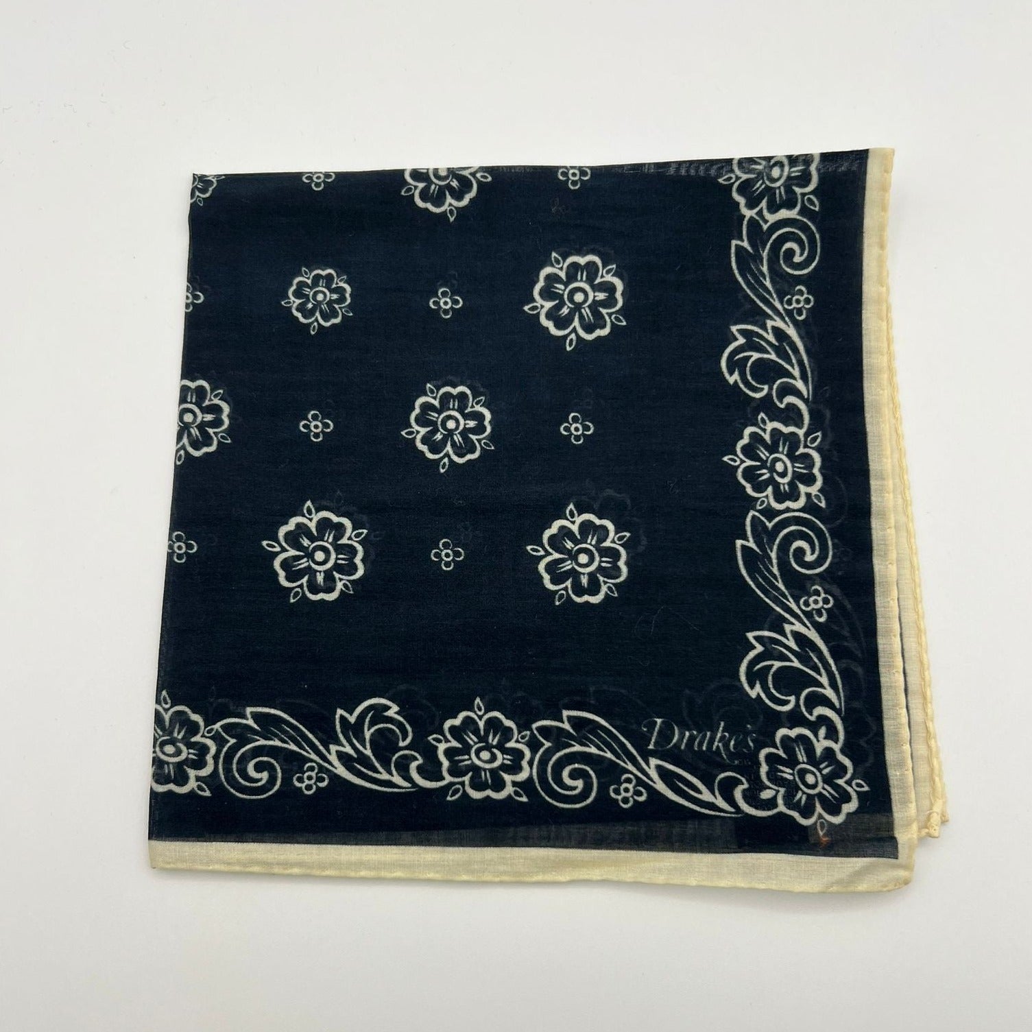 Drake's 100% Cotton Hand-rolled Blue and White -  Pocket Square Handmade in Italy 41 cm X 41cm #7422