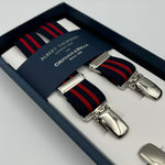 Albert Thurston for Cruciani & Bella Made in England Clip on Adjustable Sizing 25 mm elastic braces Blue, Red Stripes X-Shaped Nickel Fittings Size: L #7419