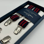 Albert Thurston for Cruciani & Bella Made in England Clip on Adjustable Sizing 25 mm elastic braces Blue, Red Stripes X-Shaped Nickel Fittings Size: L #7419