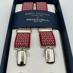 Albert Thurston for Cruciani & Bella Made in England Clip on Adjustable Sizing 25 mm elastic braces Red and White Motif X-Shaped Nickel Fittings Size: L #7378