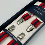 Albert Thurston for Cruciani & Bella Made in England Clip on Adjustable Sizing 25 mm elastic braces Red, Blue Stripes X-Shaped Nickel Fittings Size: L #7360