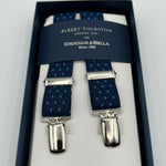 Albert Thurston for Cruciani & Bella Made in England Clip on Adjustable Sizing 25 mm elastic braces Blue, Light Blue Motif X-Shaped Nickel Fittings Size: L #7379