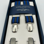 Albert Thurston for Cruciani & Bella Made in England Clip on Adjustable Sizing 25 mm elastic braces Blue, Light Blue Stripes X-Shaped Nickel Fittings Size: L #7363