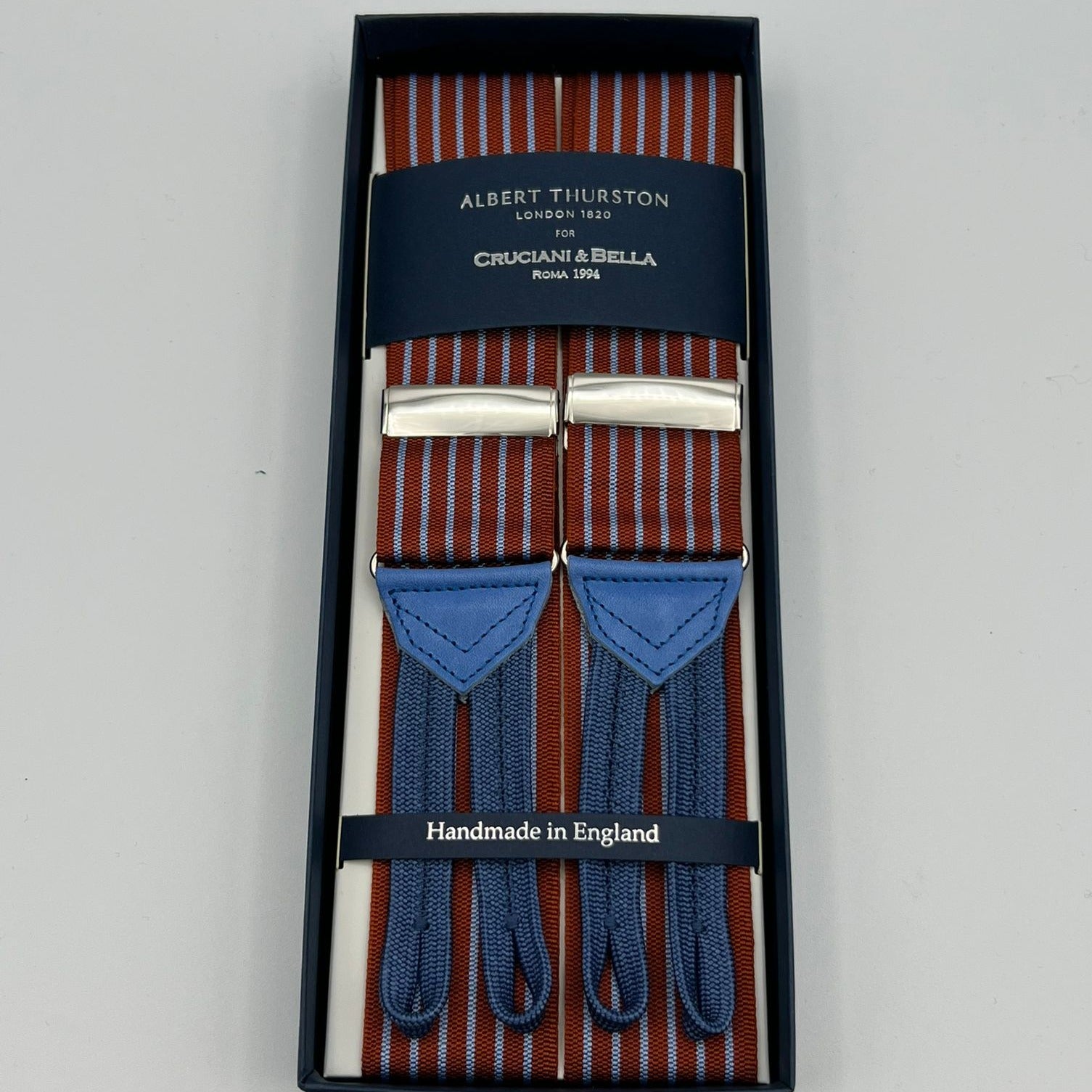 Albert Thurston - Woven Barathea Braces  - 40 mm -  Orange, Light blue Stripes  # 7462