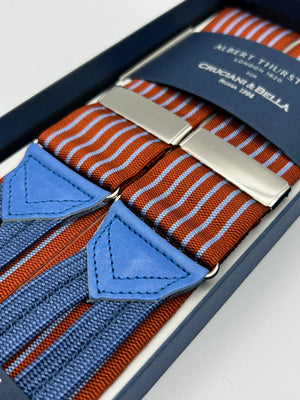 Albert Thurston - Woven Barathea Braces  - 40 mm -  Orange, Light blue Stripes  # 7462