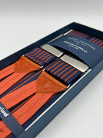 Albert Thurston for Cruciani & Bella Made in England Adjustable Sizing 40 mm Woven Barathea  Blue, Brick Stries Braces Braid ends Y-Shaped Nickel Fittings Size: XL #7463
