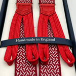 Albert Thurston for Cruciani & Bella Made in England Adjustable Sizing 25 mm elastic braces Red, White Motif Braid ends Y-Shaped Nickel  Fittings Size: L #7471