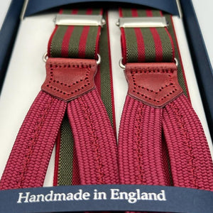 Albert Thurston for Cruciani & Bella Made in England Adjustable Sizing 25 mm elastic braces Pink, Blue Stripes Braid ends Y-Shaped Nickel  Fittings Size: L #7473