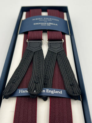 Albert Thurston for Cruciani & Bella Made in England Adjustable Sizing 25 mm elastic braces Wine herringbone Braid ends Y-Shaped Nickel Fittings Size: L #7485