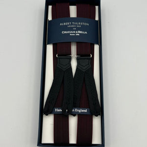 Albert Thurston for Cruciani & Bella Made in England Adjustable Sizing 25 mm elastic braces Wine herringbone Braid ends Y-Shaped Nickel Fittings Size: L #7485