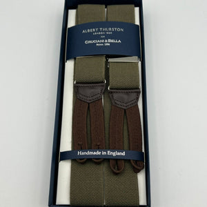 Albert Thurston for Cruciani & Bella Made in England Adjustable Sizing 35 mm Elastic Braces Green Plain Braces Braid ends Y-Shaped Nickel Fittings Size: L #7490