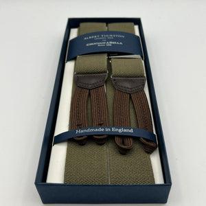 Albert Thurston for Cruciani & Bella Made in England Adjustable Sizing 35 mm Elastic Braces Green Plain Braces Braid ends Y-Shaped Nickel Fittings Size: L #7490