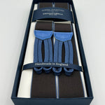 Albert Thurston for Cruciani & Bella Made in England Adjustable Sizing 35 mm Elastic Braces Brown Light Blue Border Braid ends Y-Shaped Nickel Fittings Size: L #7489