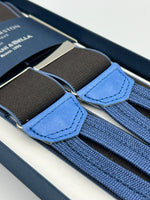 Albert Thurston for Cruciani & Bella Made in England Adjustable Sizing 35 mm Elastic Braces Brown Light Blue Border Braid ends Y-Shaped Nickel Fittings Size: L #7489