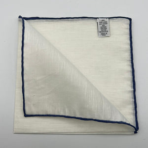 Cruciani & Bella 60%Linen 40% Cotton Hand-rolled  -  Pocket Square White and Royal Blue Handmade in Italy 33 cm X 33 cm #7516