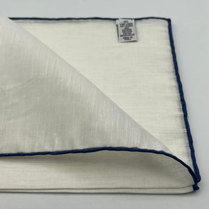Cruciani & Bella 60%Linen 40% Cotton Hand-rolled  -  Pocket Square White and Royal Blue Handmade in Italy 33 cm X 33 cm #7516