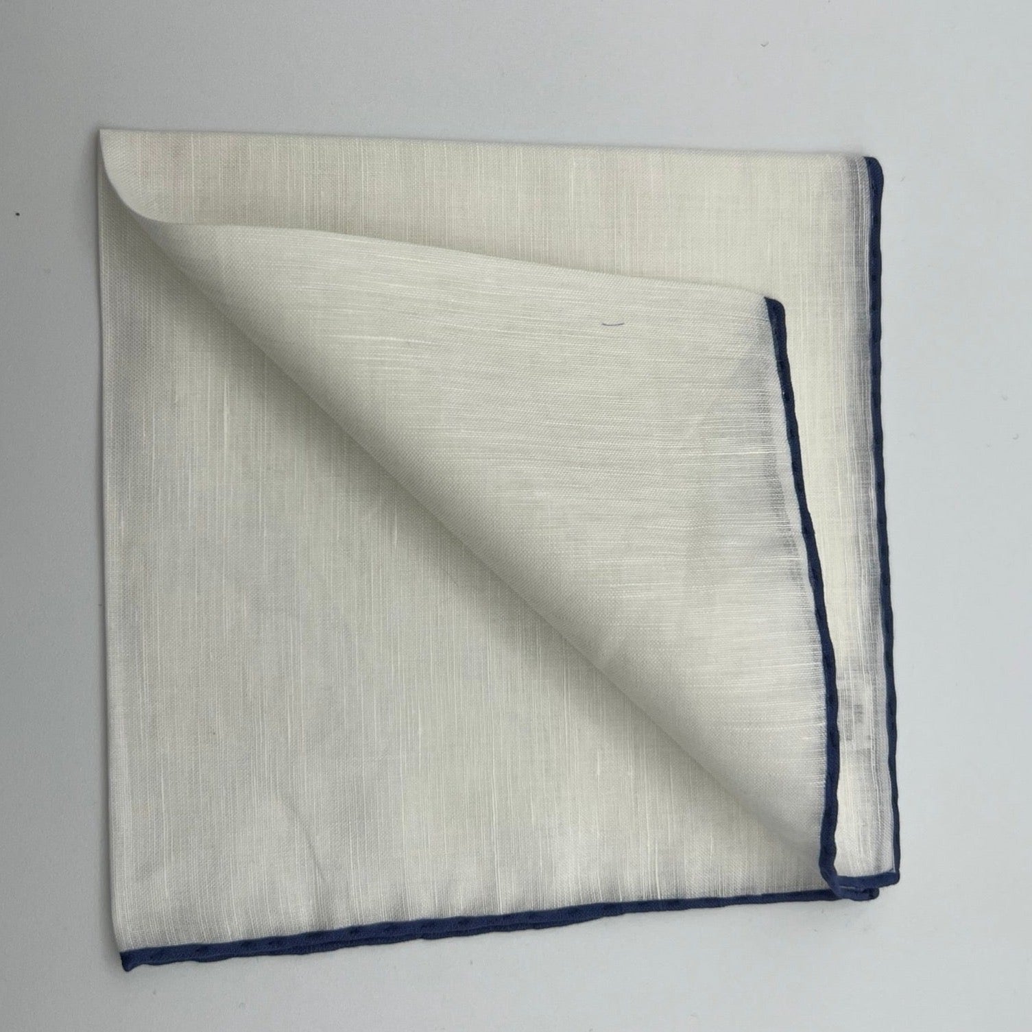 Cruciani & Bella 60%Linen 40% Cotton Hand-rolled  -  Pocket Square White and Royal Blue Handmade in Italy 33 cm X 33 cm #7516