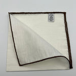 Cruciani & Bella 60%Linen 40% Cotton Hand-rolled  -  Pocket Square White and Brown Handmade in Italy 33 cm X 33 cm #7511