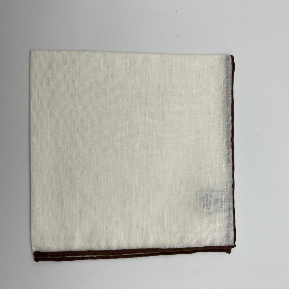 Cruciani & Bella 60%Linen 40% Cotton Hand-rolled  -  Pocket Square White and Brown Handmade in Italy 33 cm X 33 cm #7511