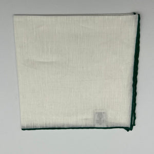 Cruciani & Bella 60%Linen 40% Cotton Hand-rolled  -  Pocket Square White and Green Handmade in Italy 33 cm X 33 cm #7513