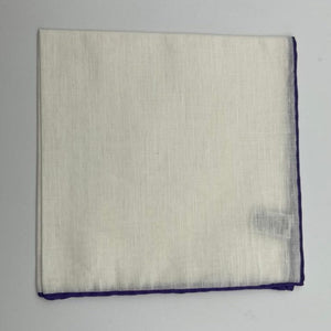 Cruciani & Bella 60%Linen 40% Cotton Hand-rolled  -  Pocket Square White and Violet Handmade in Italy 33 cm X 33 cm #7518