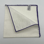 Cruciani & Bella 60%Linen 40% Cotton Hand-rolled  -  Pocket Square White and Violet Handmade in Italy 33 cm X 33 cm #7518