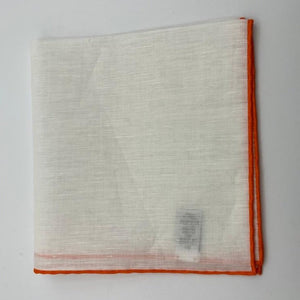 Cruciani & Bella 60%Linen 40% Cotton Hand-rolled  -  Pocket Square White and Orange Handmade in Italy 33 cm X 33 cm #7515