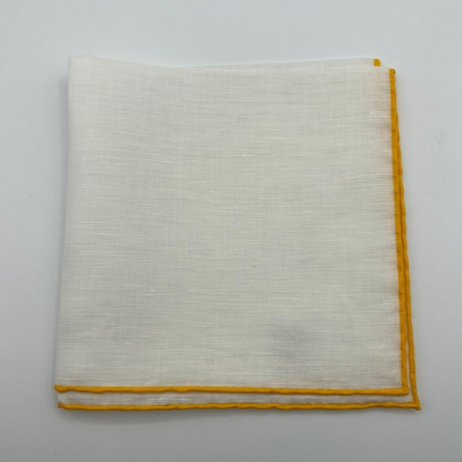 Cruciani & Bella 60%Linen 40% Cotton Hand-rolled  -  Pocket Square White and Yellow Handmade in Italy 33 cm X 33 cm #7512