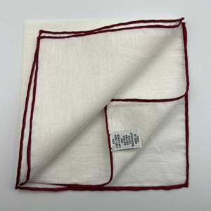 Cruciani & Bella 60%Linen 40% Cotton Hand-rolled  -  Pocket Square White and Wine Handmade in Italy 33 cm X 33 cm #7522