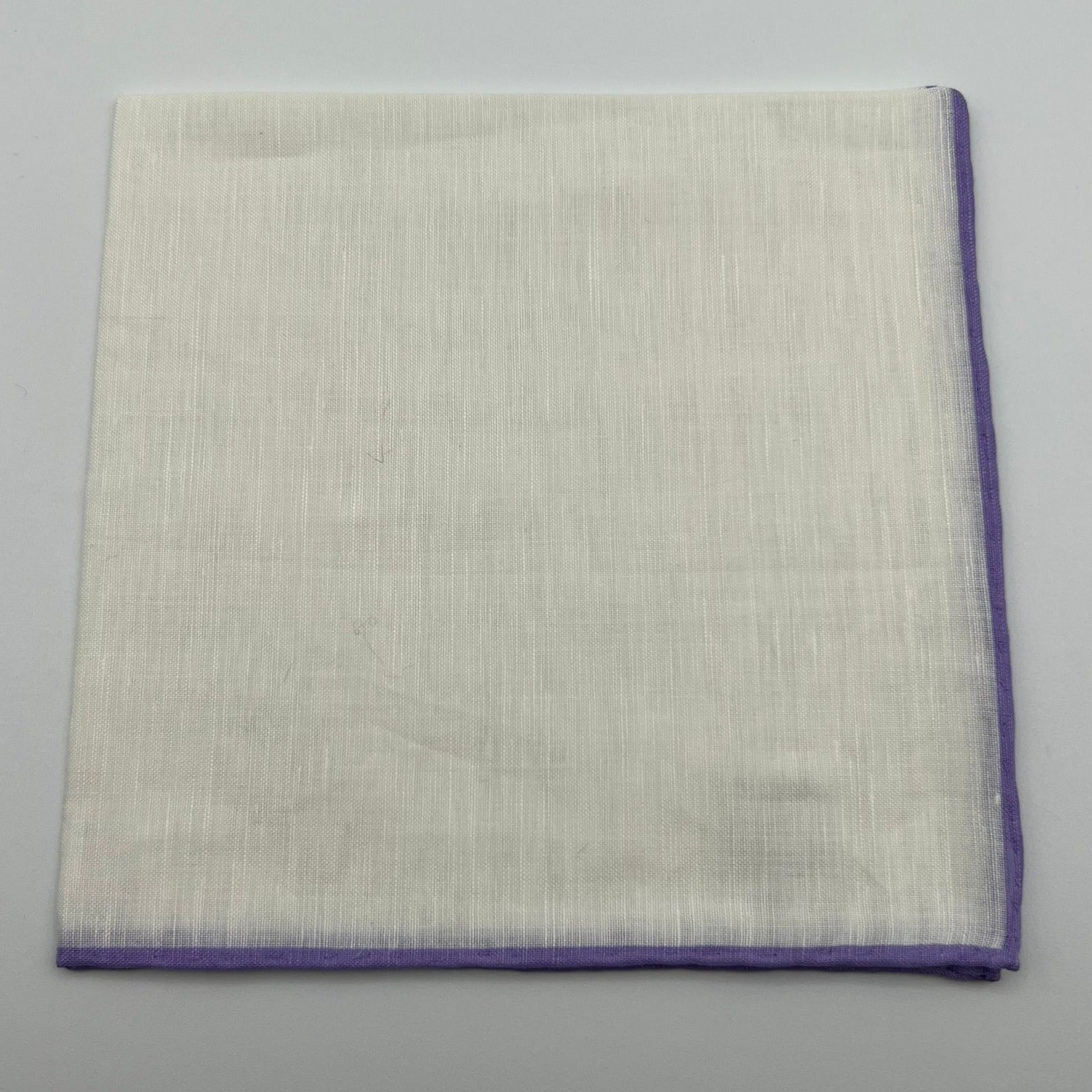 Cruciani & Bella 60%Linen 40% Cotton Hand-rolled  -  Pocket Square White and Liliac Handmade in Italy 33 cm X 33 cm #7524
