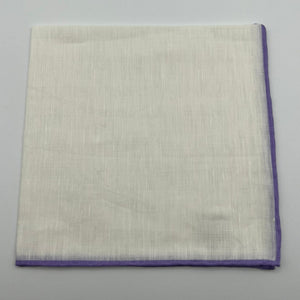 Cruciani & Bella 60%Linen 40% Cotton Hand-rolled  -  Pocket Square White and Liliac Handmade in Italy 33 cm X 33 cm #7524