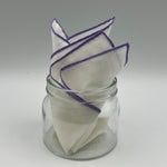 Cruciani & Bella 60%Linen 40% Cotton Hand-rolled  -  Pocket Square White and Liliac Handmade in Italy 33 cm X 33 cm #7524