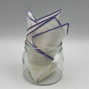 Cruciani & Bella 60%Linen 40% Cotton Hand-rolled  -  Pocket Square White and Liliac Handmade in Italy 33 cm X 33 cm #7524