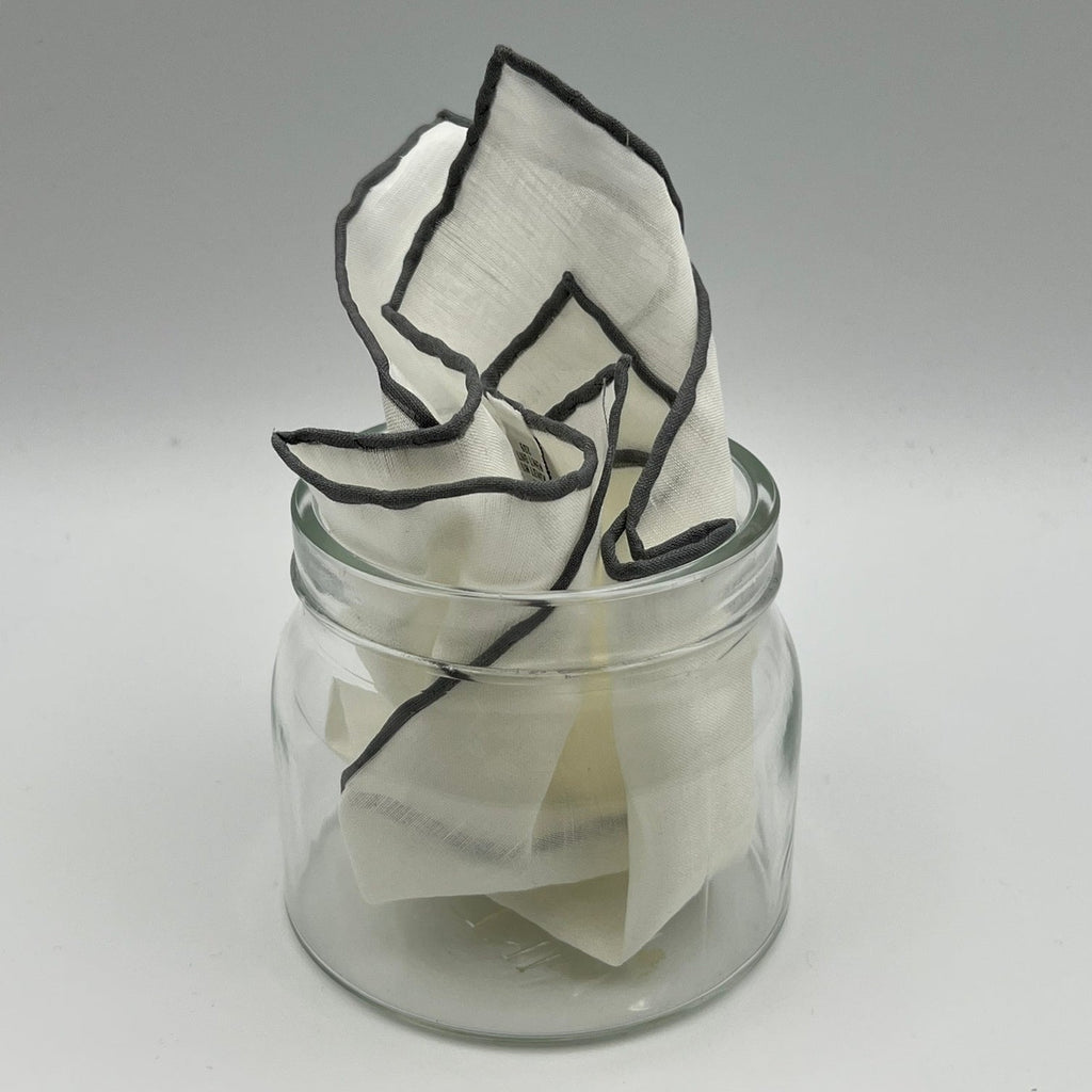 Cruciani & Bella - Linen and Cotton - White and Grey - Pocket  Square # 7520