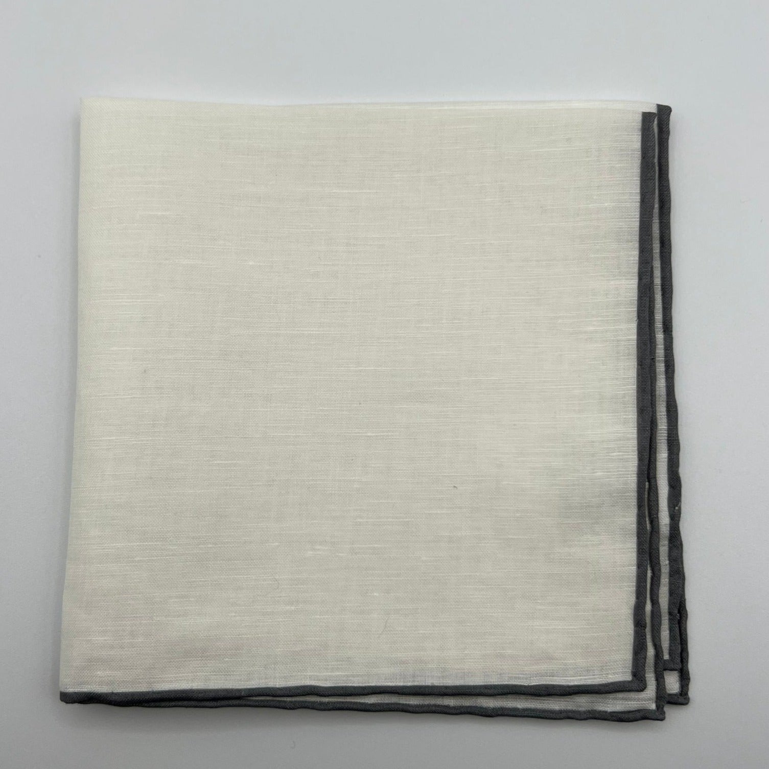 Cruciani & Bella - Linen and Cotton - White and Grey - Pocket  Square # 7520