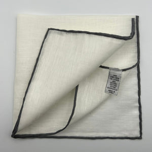 Cruciani & Bella - Linen and Cotton - White and Grey - Pocket  Square # 7520