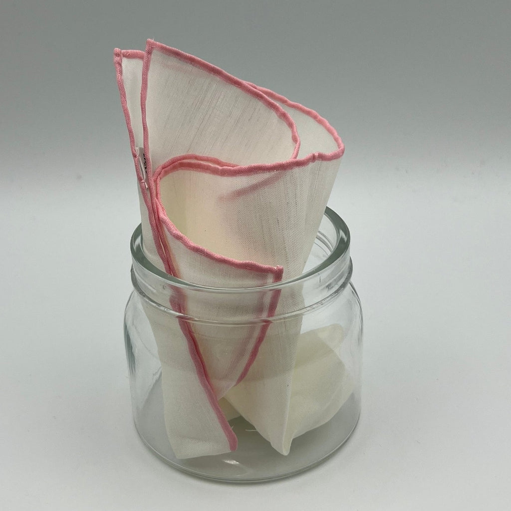 Cruciani & Bella 60%Linen 40% Cotton Hand-rolled  -  Pocket Square White and Pink Handmade in Italy 33 cm X 33 cm #7517