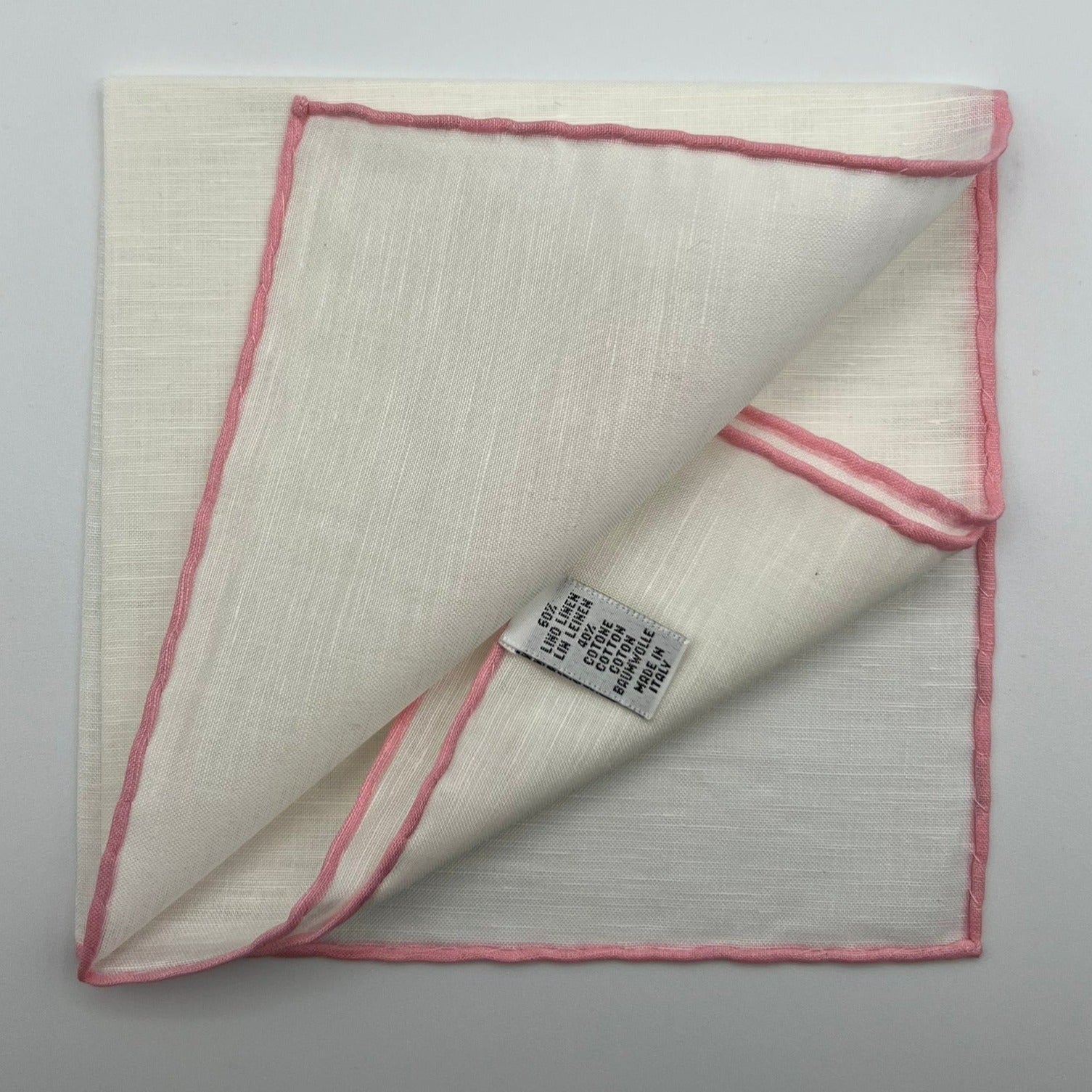 Cruciani & Bella - Linen and Cotton - White and Pink - Pocket  Square # 7517