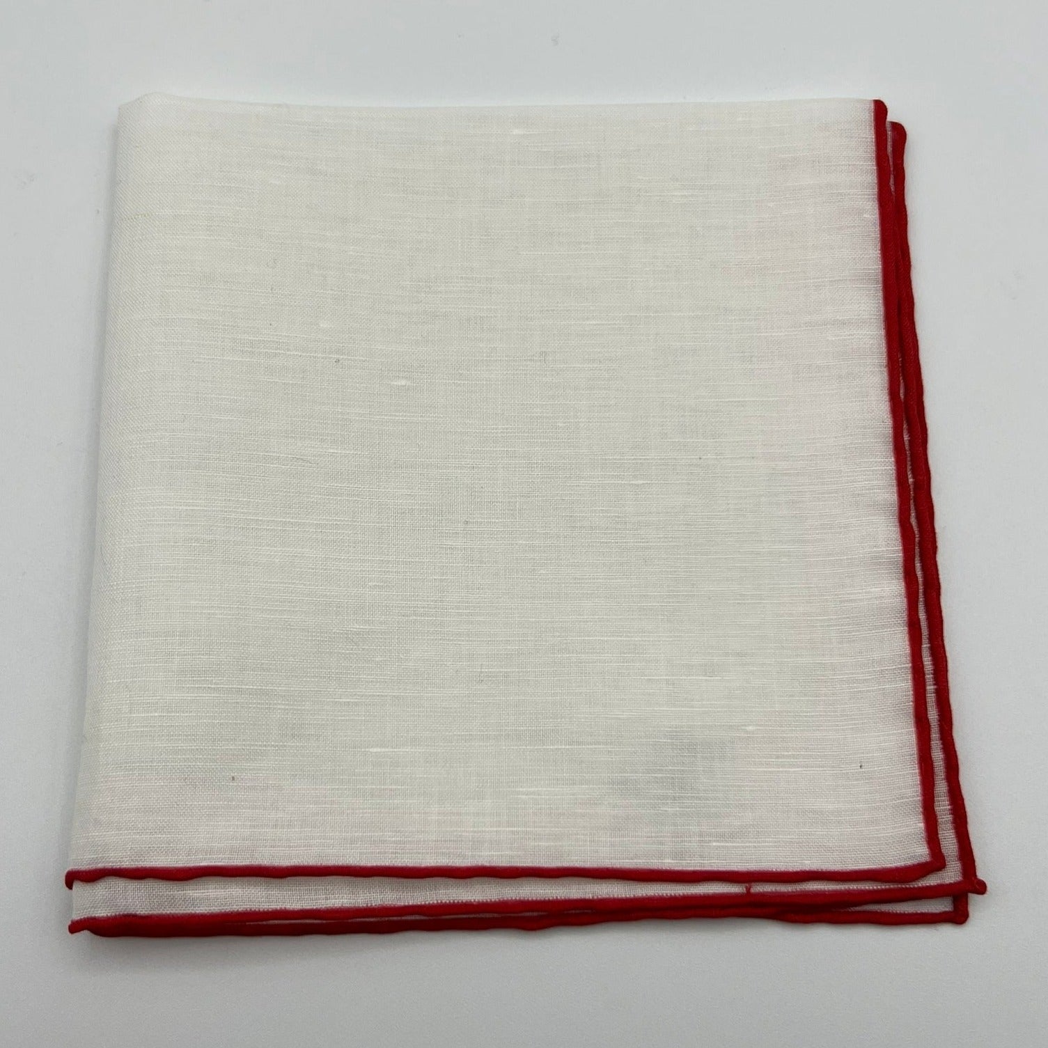 Cruciani & Bella - Linen and Cotton - White and Red - Pocket  Square # 7523