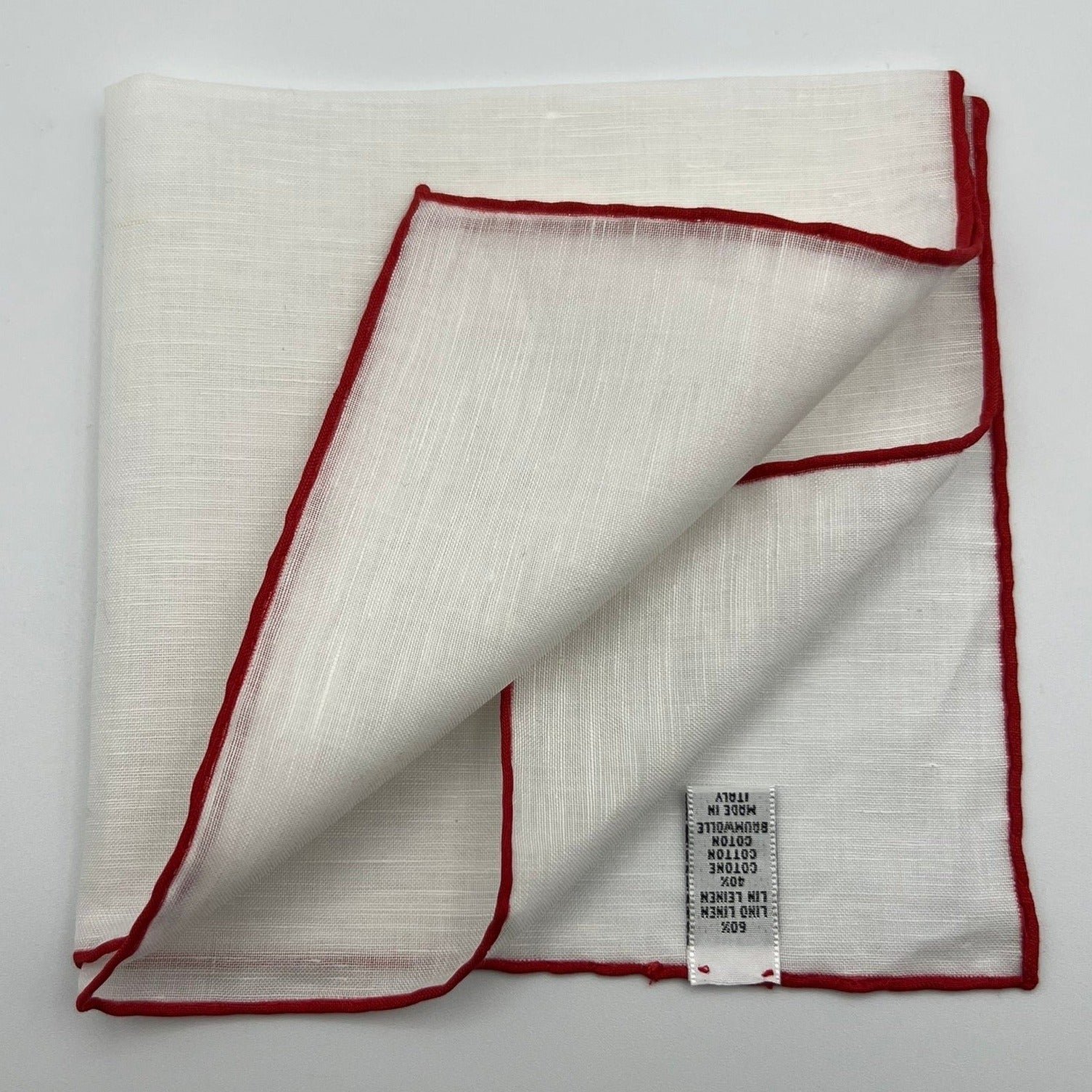 Cruciani & Bella - Linen and Cotton - White and Red - Pocket  Square # 7523