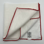 Cruciani & Bella - Linen and Cotton - White and Red - Pocket  Square # 7523