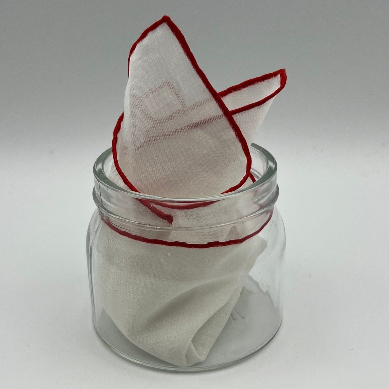 Cruciani & Bella - Linen and Cotton - White and Red - Pocket  Square # 7523