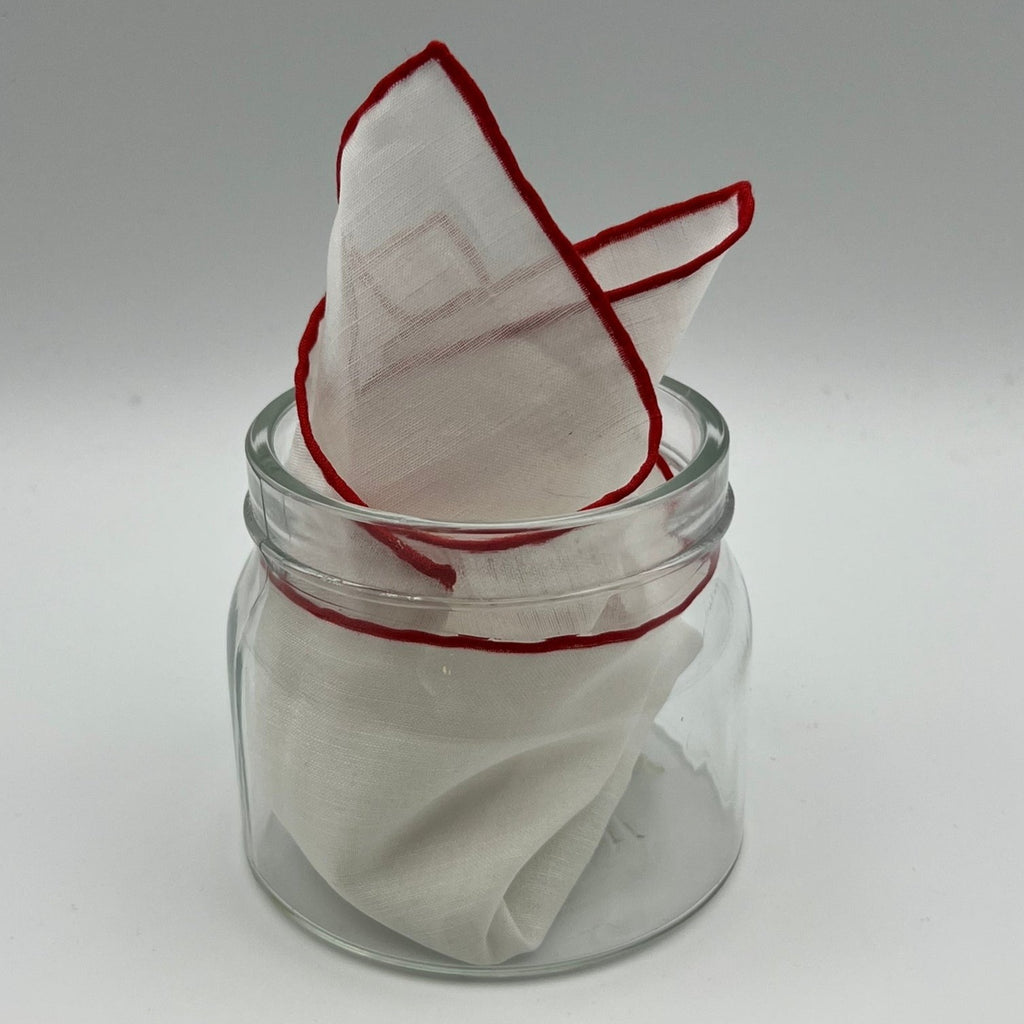 Cruciani & Bella - Linen and Cotton - White and Red - Pocket  Square # 7523
