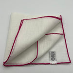 Cruciani & Bella 60%Linen 40% Cotton Hand-rolled  -  Pocket Square White and Fucsia Handmade in Italy 33 cm X 33 cm #7521